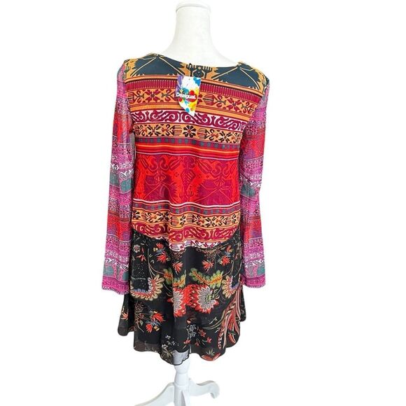 Desigual Tiered Layered Long Sleeve Dress Multicolor Print NWT Size S - Picture 10 of 13